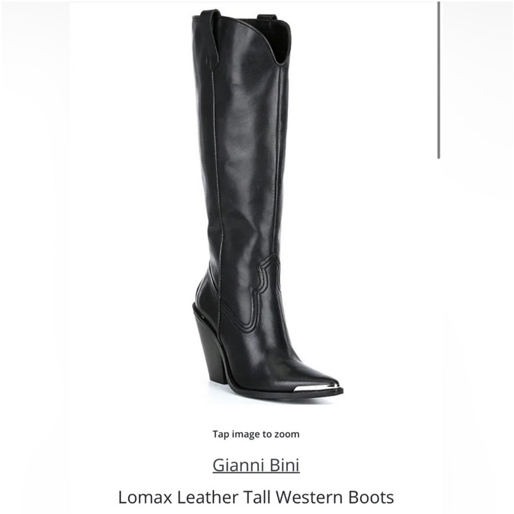 Gianni Bini Black Leather Tall Western Cowgirl Boots